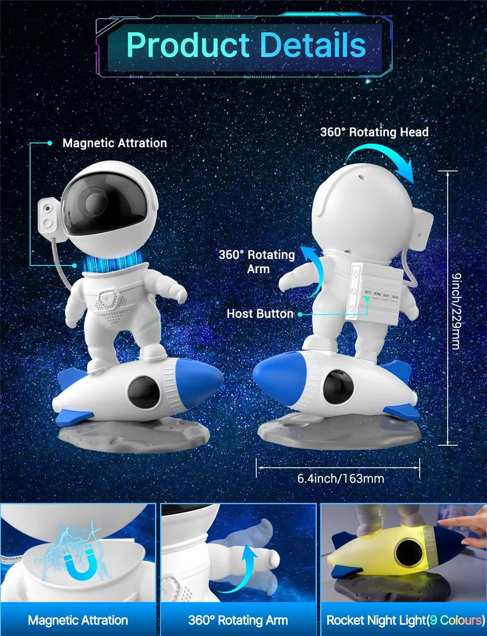 Astronaut Galaxy Starry Sky Projector Night Light Remote Control Rocket Nebula Projection Lamps For Bedroom Christmas Kids Gift