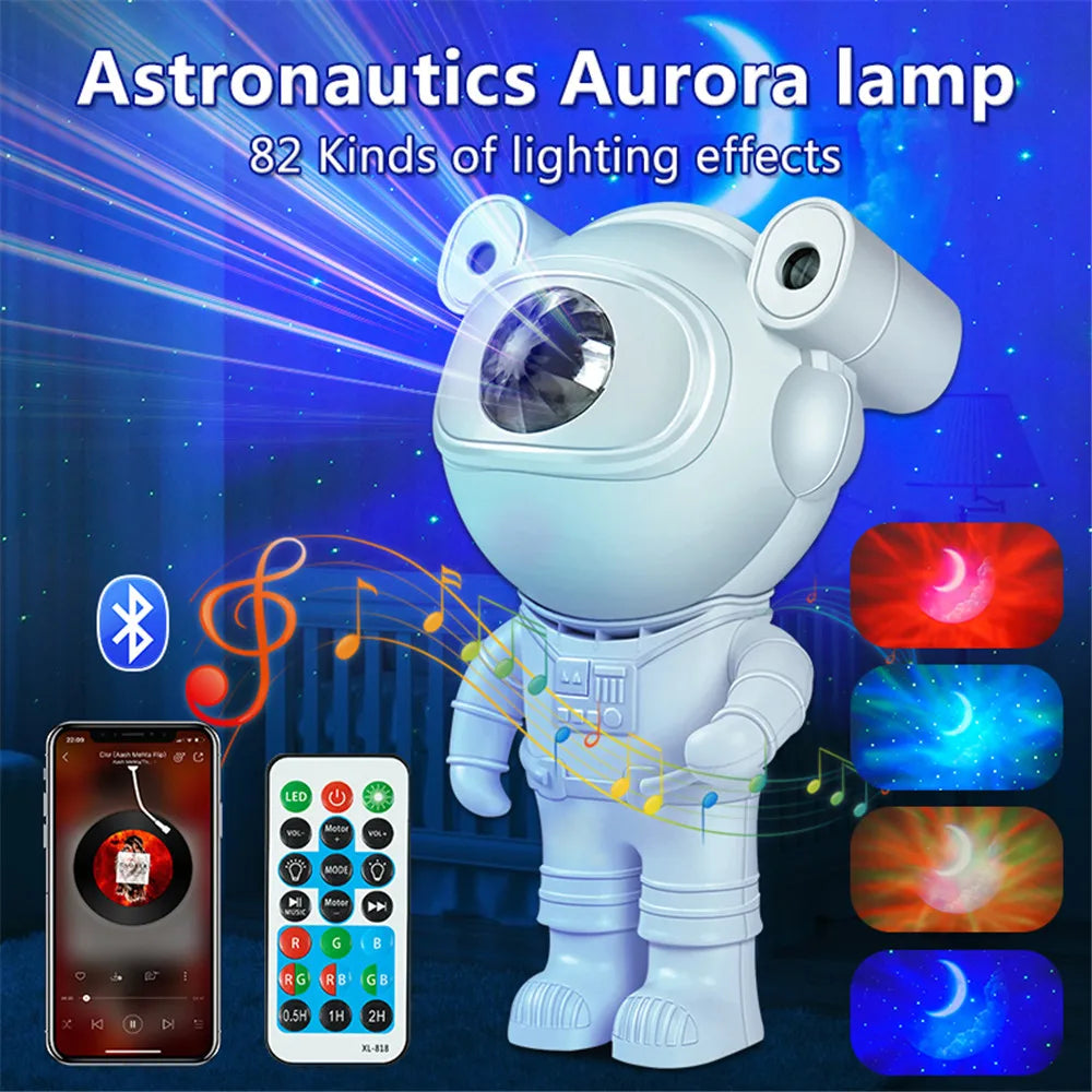 Astronaut Galaxy Starry Sky Projector Night Light Remote Control Rocket Nebula Projection Lamps For Bedroom Christmas Kids Gift