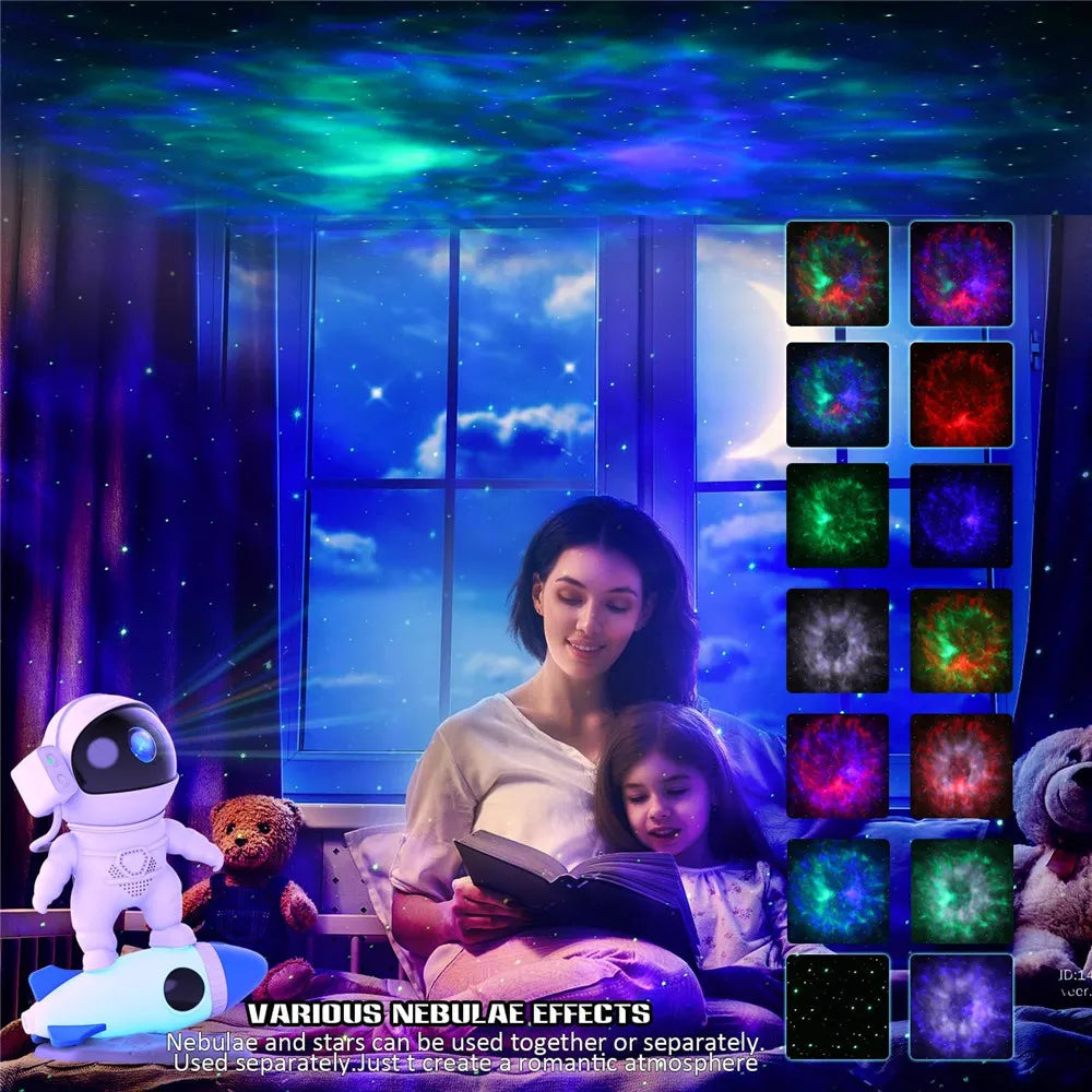 Astronaut Galaxy Starry Sky Projector Night Light Remote Control Rocket Nebula Projection Lamps For Bedroom Christmas Kids Gift